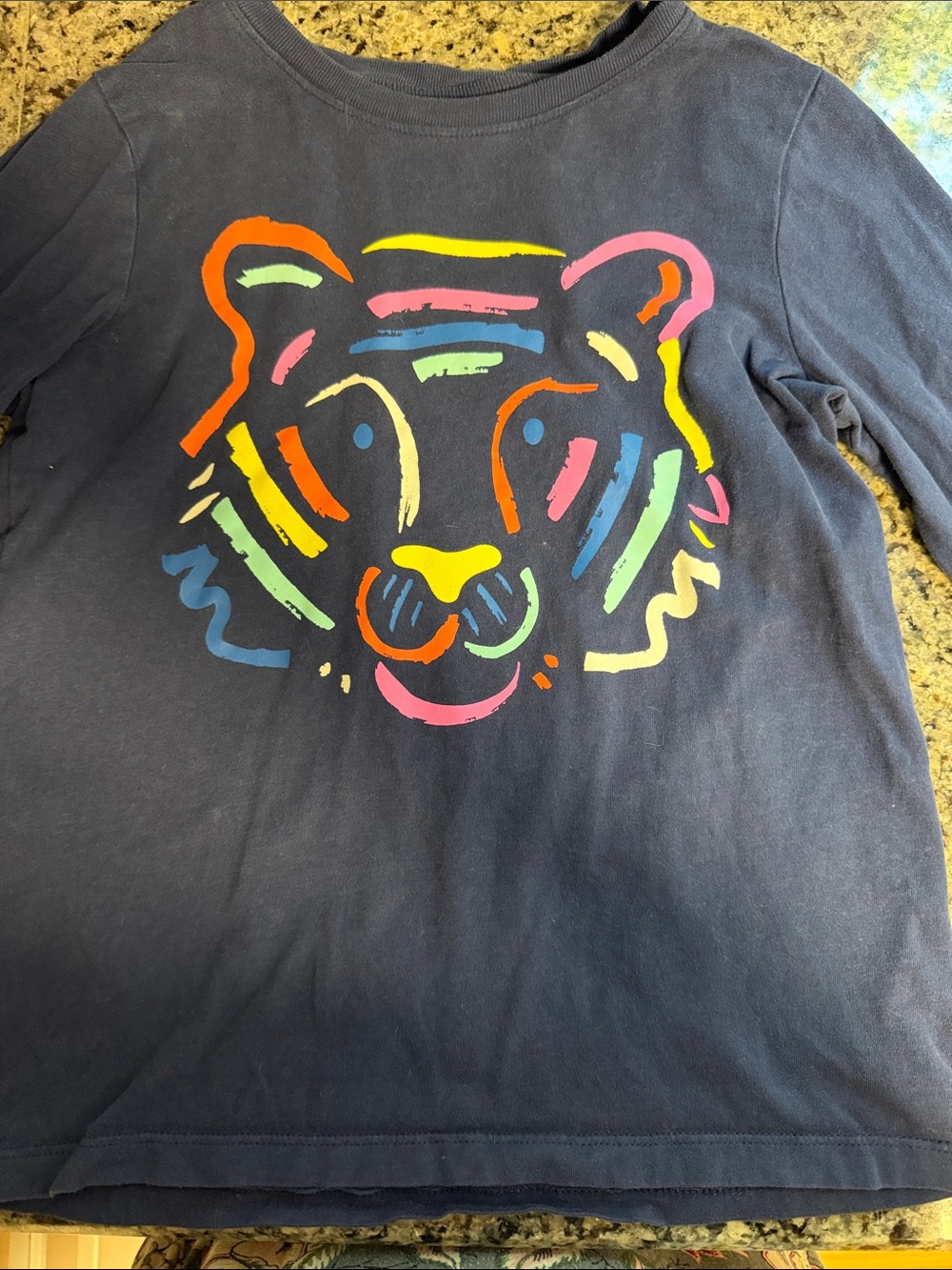Hanna Andersson Navy Long-Sleeve Tee with Neon Tiger Graphic